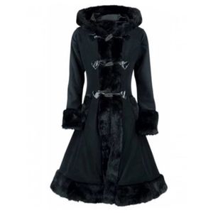 Gothic goth juniors sized black dresscoat with hood and corset ribbon in back